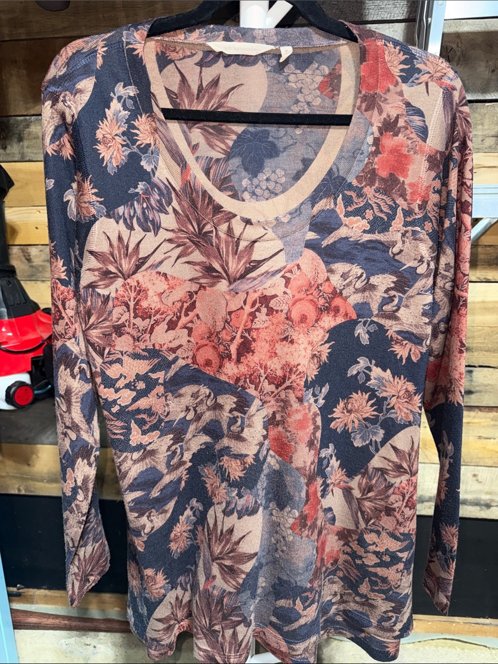 Soft Surroundings Floral V-Neck Long Sleeve Top in Navy and Coral medium